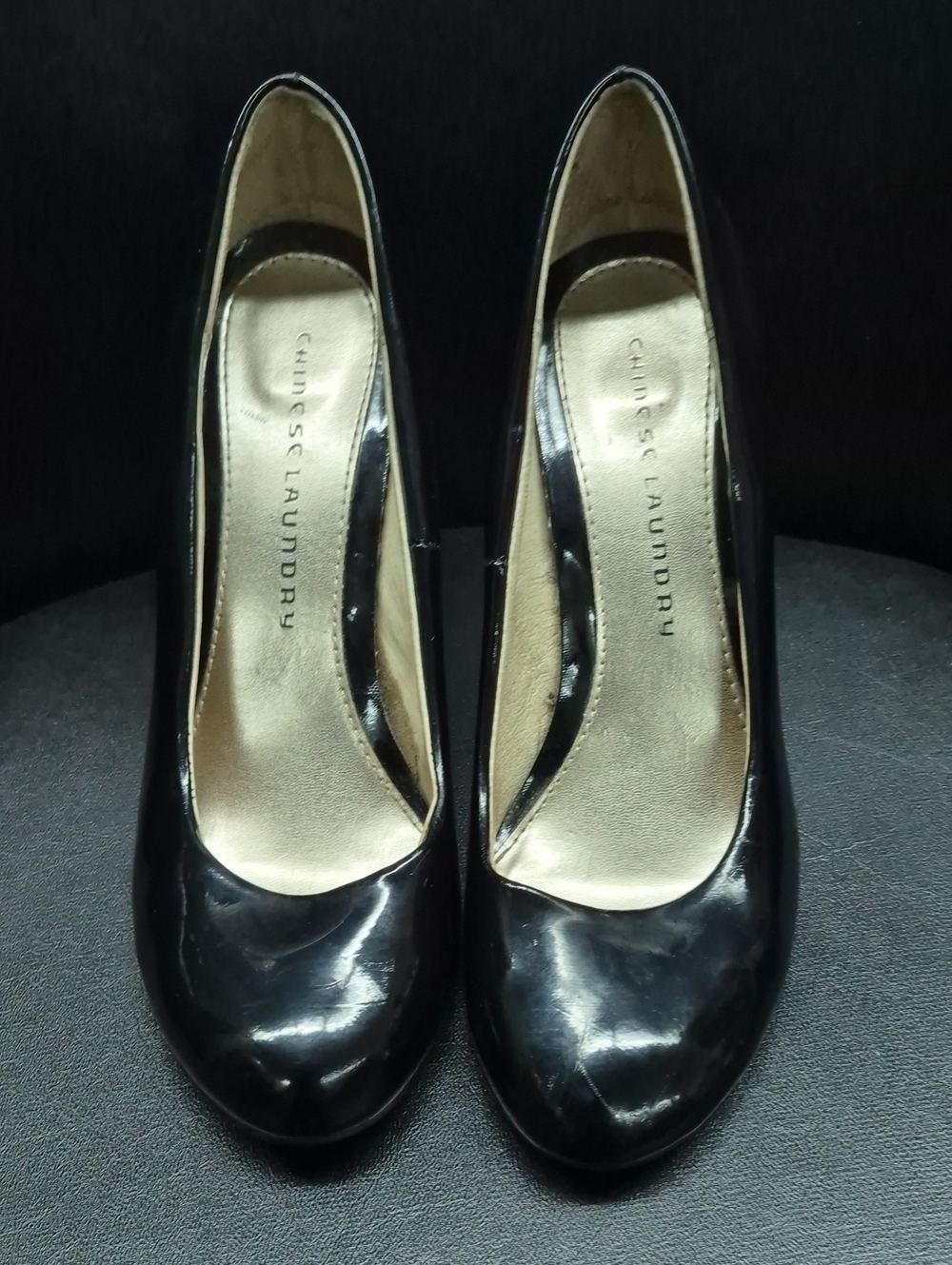 Chinese Laundry Black Patent Round-Toe High Heels Womens 8